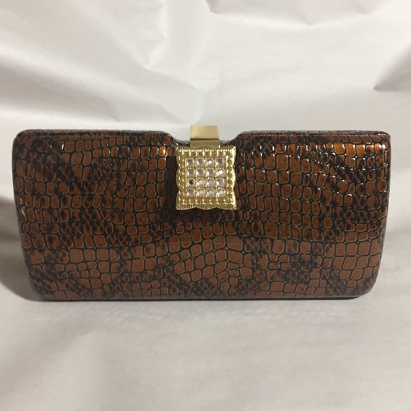 NWOT rubberized python embossed leather CLUTCH - Picture 1 of 8